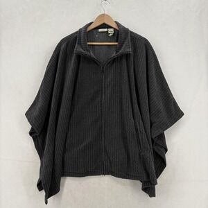 L.L. Bean Poncho Womens XL Gray Herringbone Fleece Zip Collared Pockets Outdoors